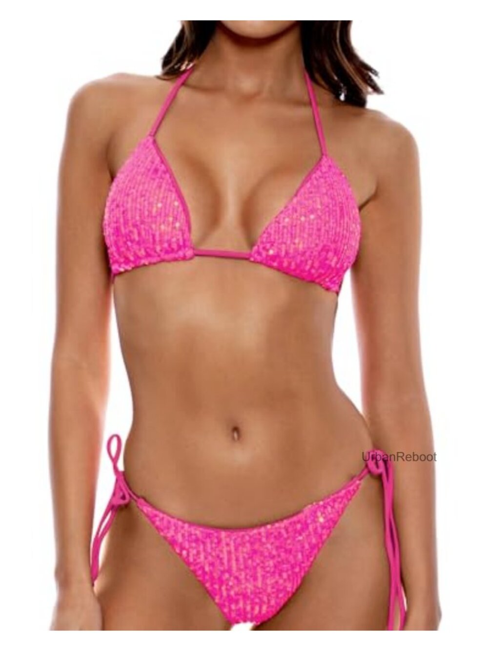 Sequin Triangle Bikini Set Halter 2 Piece High Cut Cheeky Bathing Suit